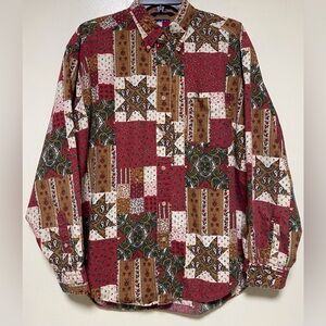 Tommy Hilfiger Patchwork Bandana Paisley Button-Down Shirt L Vintage Retro